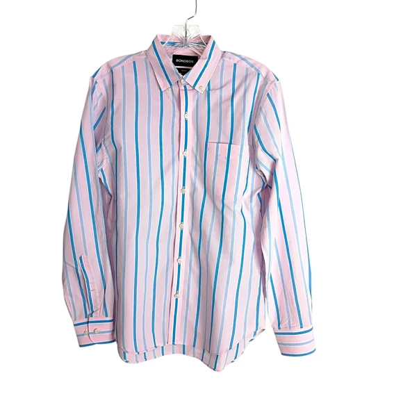 Bonobos Pink & Blue Striped Button-Up Shirt - Size S - Picture 1 of 6
